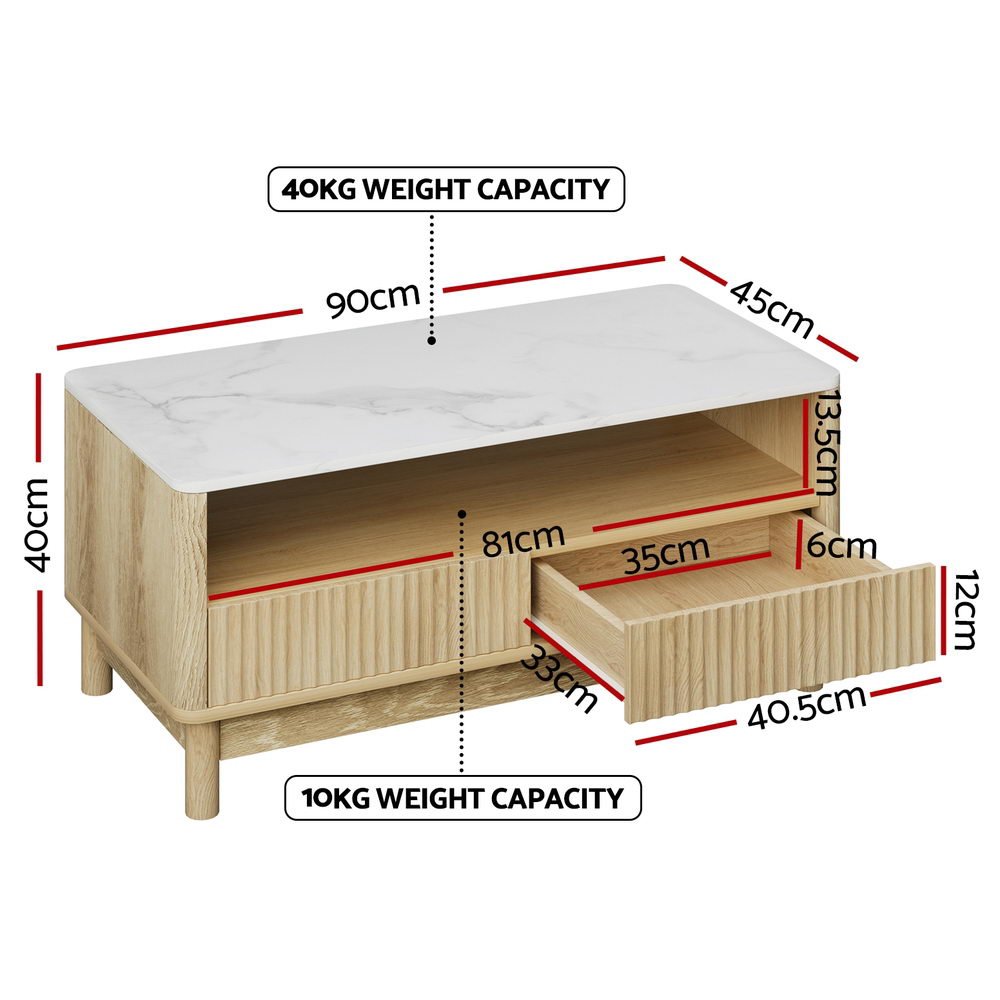Coffee Table Drawer Shelf Marble Effect Wood&White - Furniture > Living Room > Coffee Tables - Rivercity House & Home Co. (ABN 18 642 972 209) - Affordable Modern Furniture Australia
