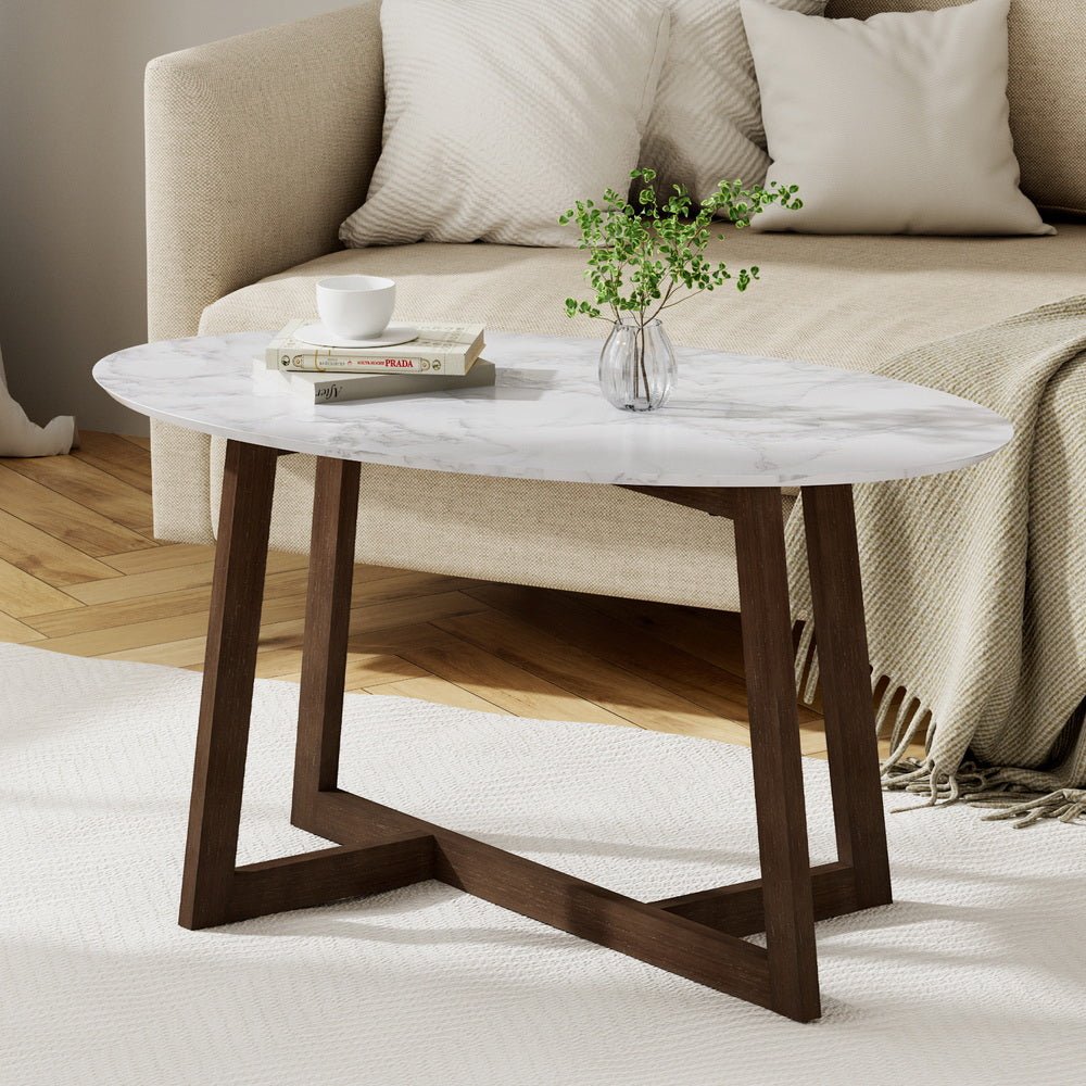 Coffee Table Oval Marble Effect - Furniture > Living Room > Coffee Tables - Rivercity House & Home Co. (ABN 18 642 972 209) - Affordable Modern Furniture Australia