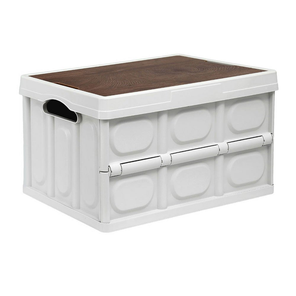 Collapsible Outdoor Storage Box 50L Stackable Folding Camping Organizer Plywood Lid Beige - Home & Garden > Storage > Storage Boxes - Rivercity House & Home Co. (ABN 18 642 972 209) - Affordable Modern Furniture Australia