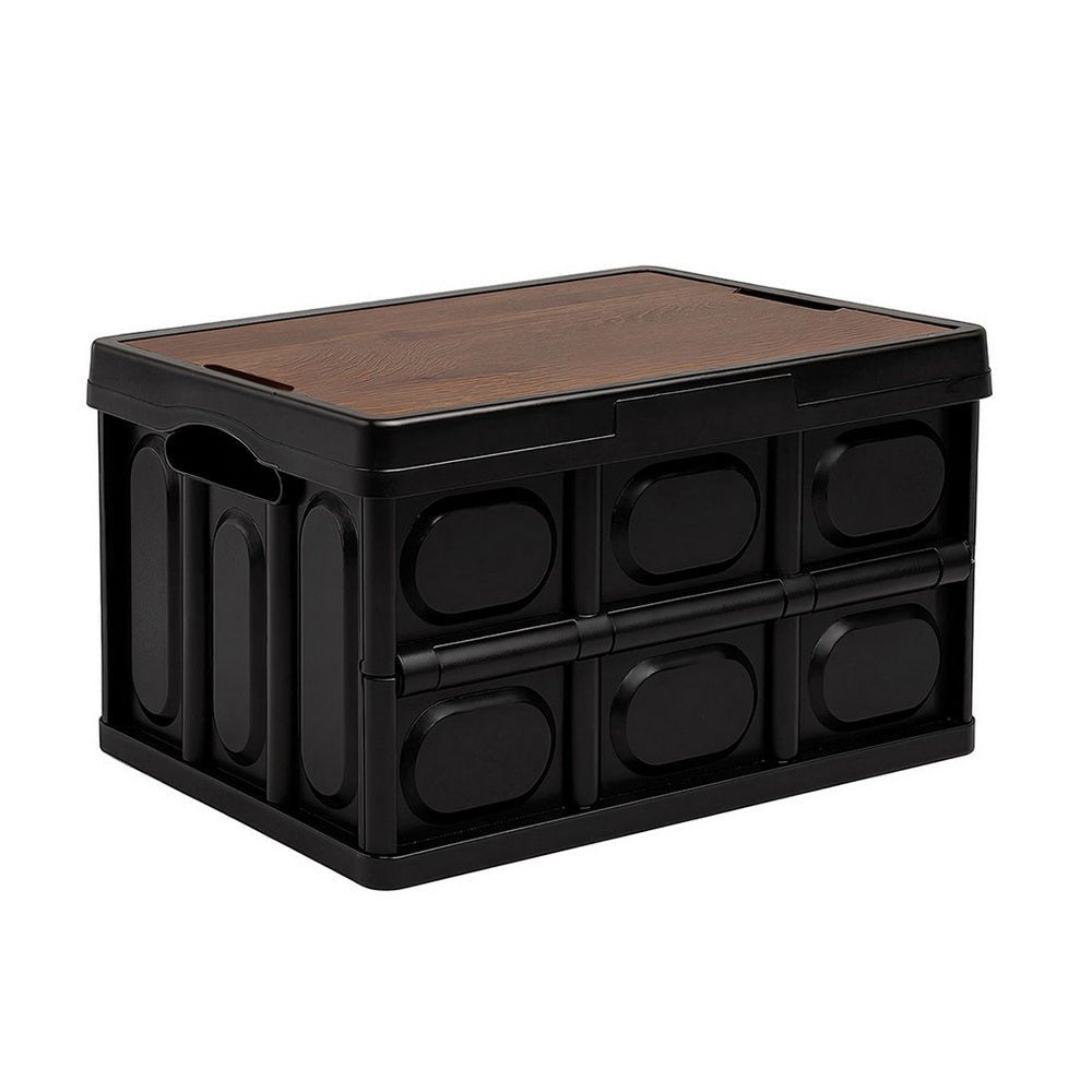 Collapsible Outdoor Storage Box 50L Stackable Folding Camping Organizer Plywood Lid Black - Home & Garden > Storage > Storage Boxes - Rivercity House & Home Co. (ABN 18 642 972 209) - Affordable Modern Furniture Australia