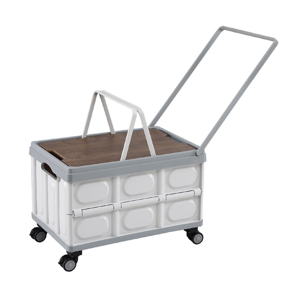 Collapsible Outdoor Storage Box 54L Stackable Folding Camping Organizer Wheels Plywood Lid Beige - Home & Garden > Storage > Storage Boxes - Rivercity House & Home Co. (ABN 18 642 972 209) - Affordable Modern Furniture Australia