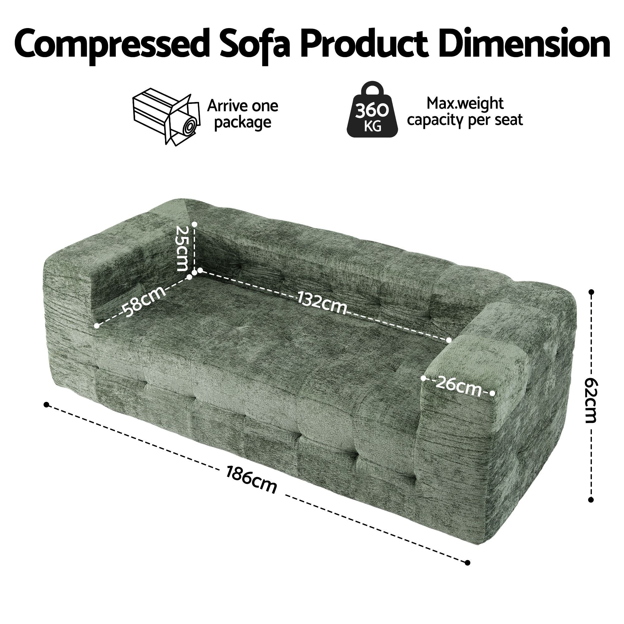 Comfort Boneless Sofa for Living Room Green Luxury Chenille - Furniture > Sofas > Sofas & Sofa Beds - Rivercity House & Home Co. (ABN 18 642 972 209) - Affordable Modern Furniture Australia