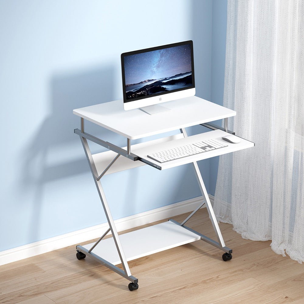 Compact Portable Desk with Slide Out Keyboard Tray (White) - Rivercity House & Home Co. (ABN 18 642 972 209) - Affordable Modern Furniture Australia