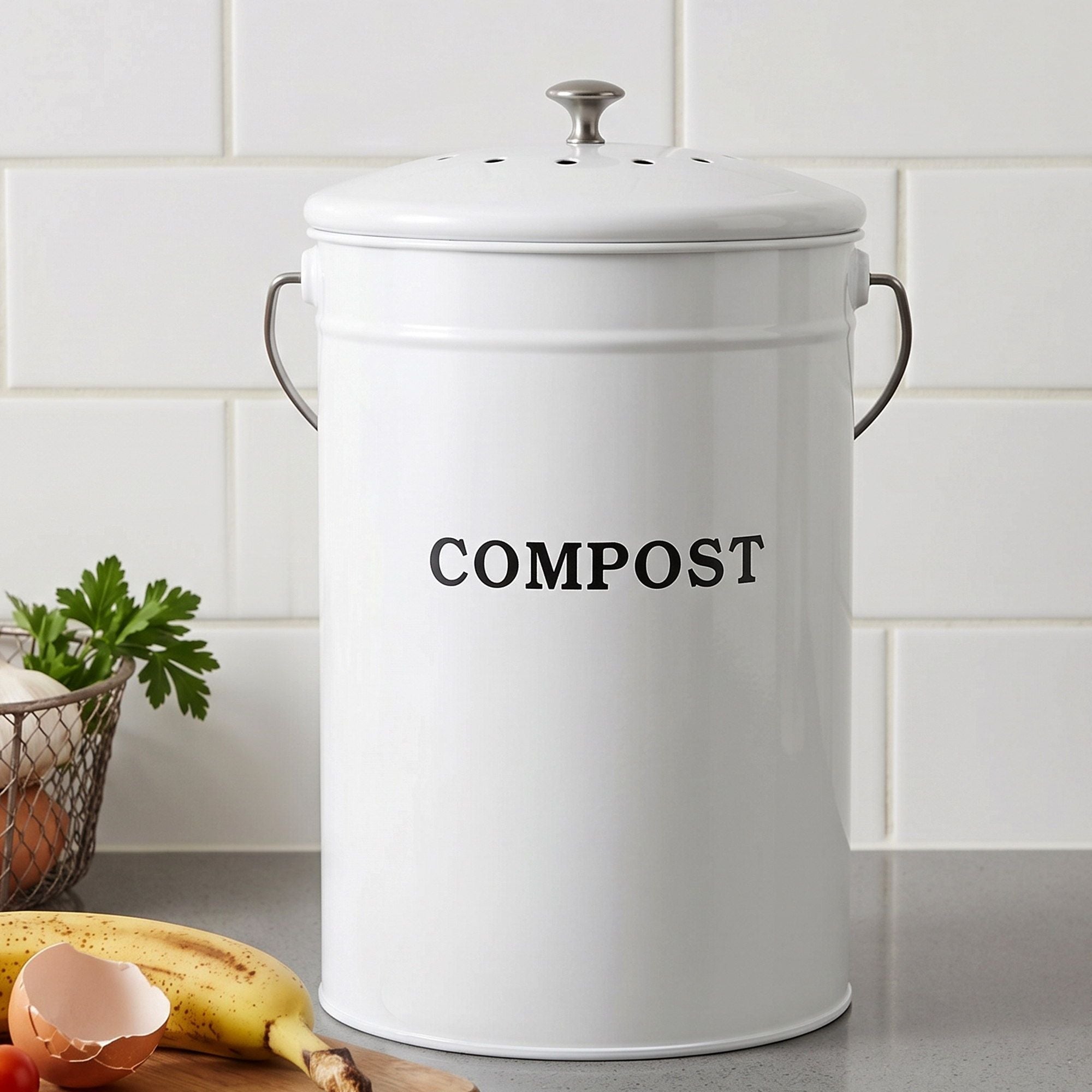 Compost Bin Kitchen Compost Caddy Food Waste Bin Bench White - Home & Garden > Garden Tools > Gardening Accessories - Rivercity House & Home Co. (ABN 18 642 972 209) - Affordable Modern Furniture Australia