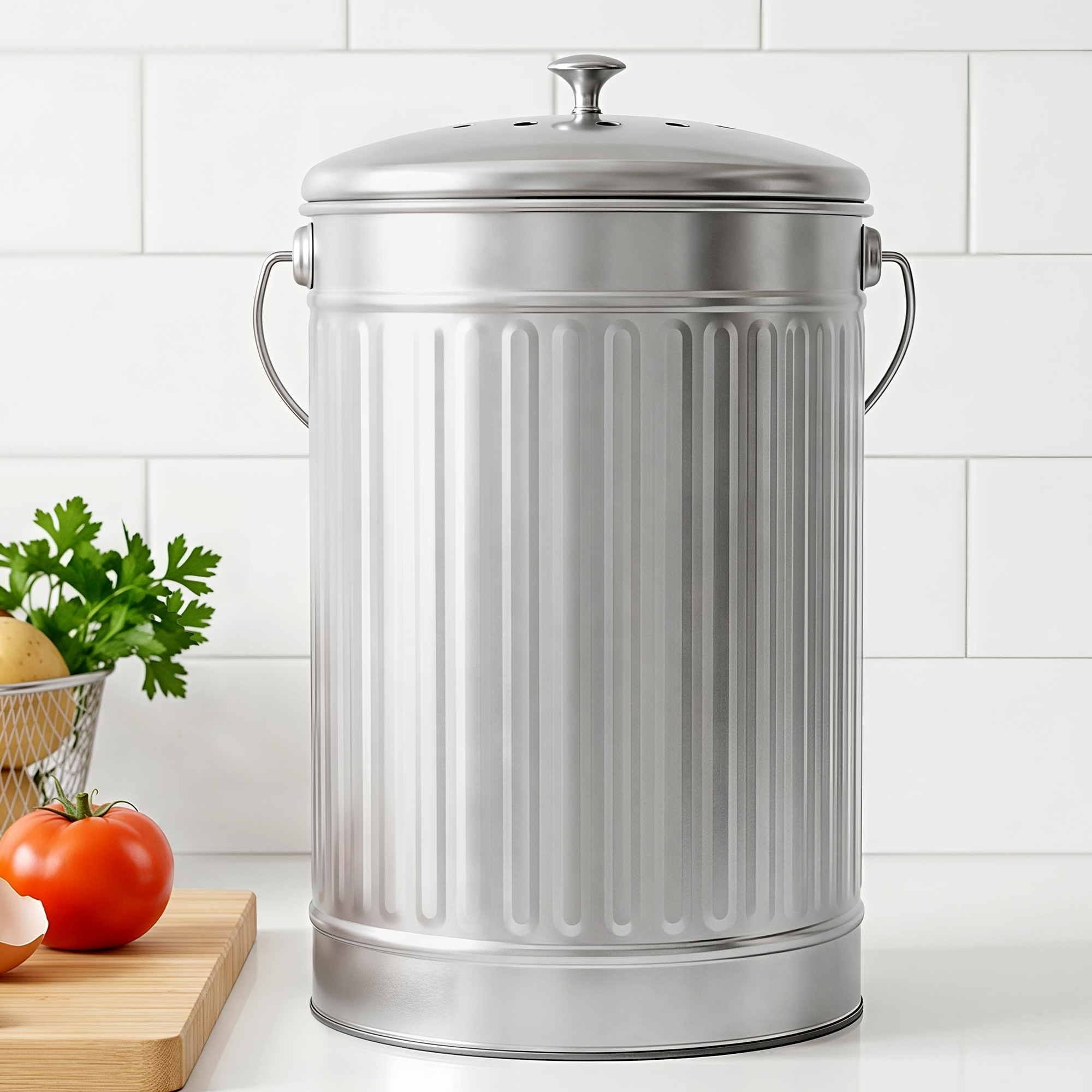 Compost Bin Kitchen Countertop Food Waste Caddy 6L Silver - Home & Garden > Garden Tools > Gardening Accessories - Rivercity House & Home Co. (ABN 18 642 972 209) - Affordable Modern Furniture Australia