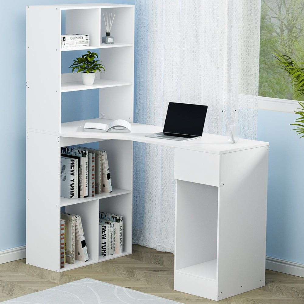 Computer Desk Bookshelf Drawer Cabinet White 120CM - Furniture > Office > Desks - Rivercity House & Home Co. (ABN 18 642 972 209) - Affordable Modern Furniture Australia
