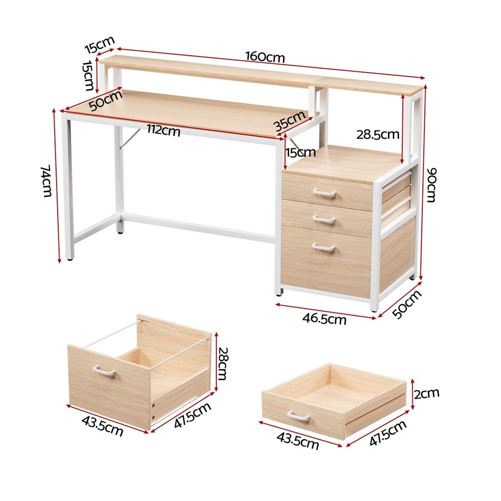 Computer Desk Home Office Study Table Desks w/Drawers Open Shelf Oak 160CM - Furniture > Office > Desks - Rivercity House & Home Co. (ABN 18 642 972 209) - Affordable Modern Furniture Australia