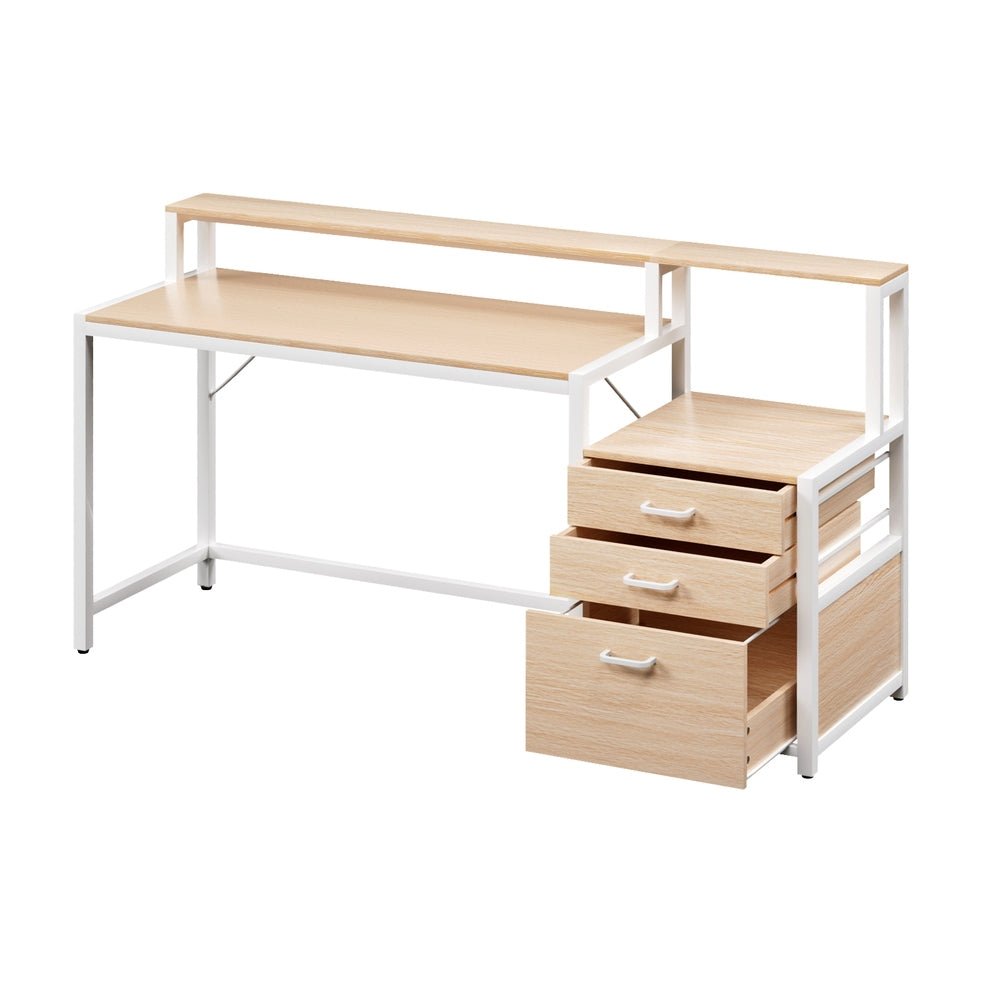 Computer Desk Home Office Study Table Desks w/Drawers Open Shelf Oak 160CM - Furniture > Office > Desks - Rivercity House & Home Co. (ABN 18 642 972 209) - Affordable Modern Furniture Australia