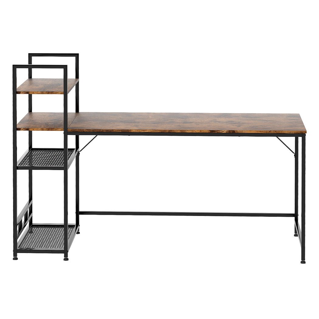 Computer Desk with 4 - Tier Storage Shelf 160cm Corner Table - Dark Brown - Rivercity House & Home Co. (ABN 18 642 972 209) - Affordable Modern Furniture Australia