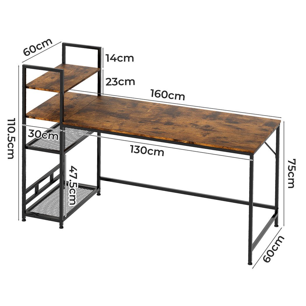 Computer Desk with 4 - Tier Storage Shelf 160cm Corner Table - Dark Brown - Rivercity House & Home Co. (ABN 18 642 972 209) - Affordable Modern Furniture Australia