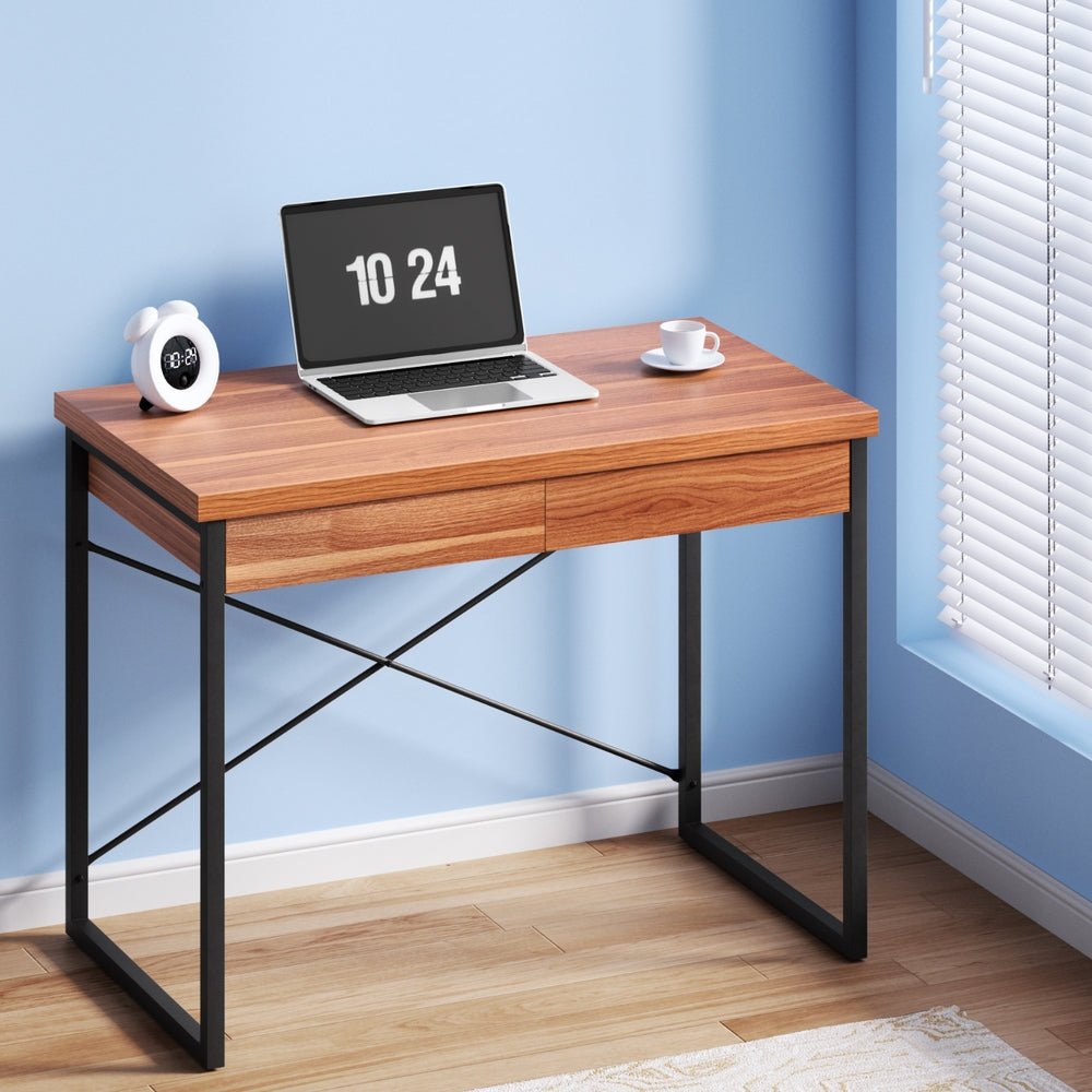 Computer Desk with Drawers (Walnut) - Rivercity House & Home Co. (ABN 18 642 972 209) - Affordable Modern Furniture Australia