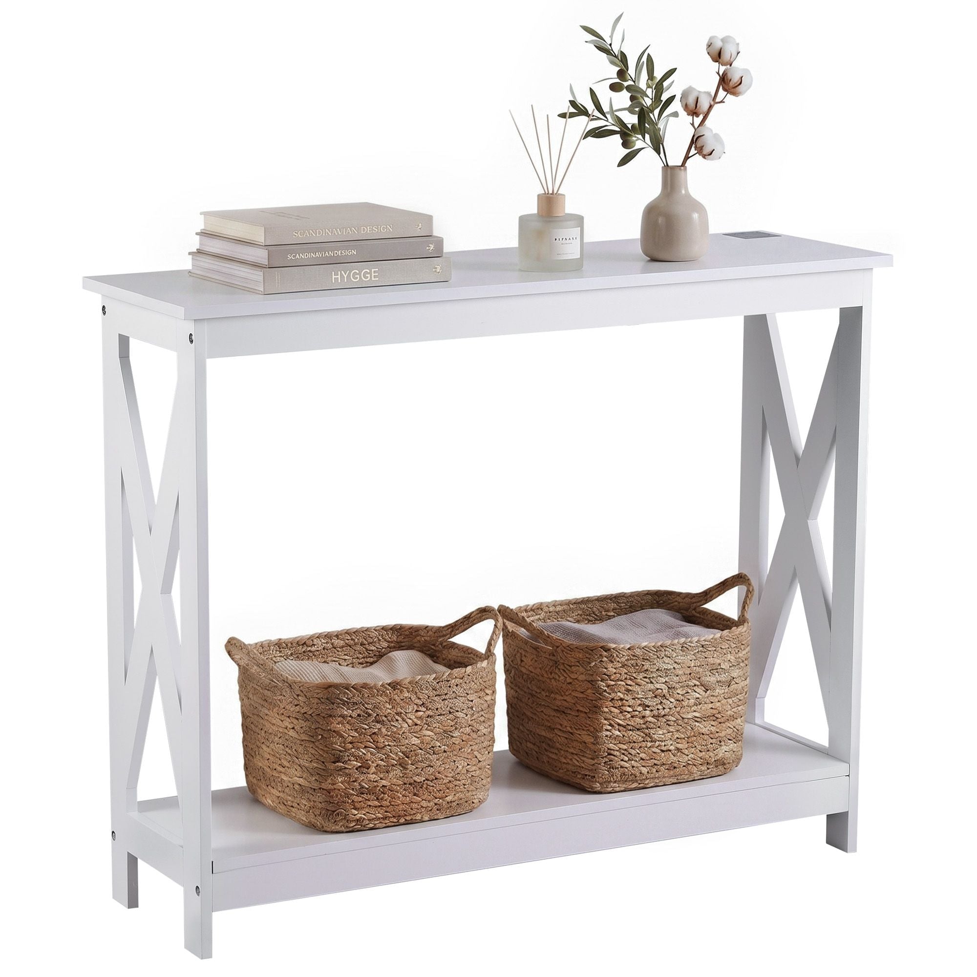 Console Table Entryway Hallway Display 2-Tier Narrow Sofa Table 100CM White - Furniture > Living Room > Side Tables - Rivercity House & Home Co. (ABN 18 642 972 209) - Affordable Modern Furniture Australia