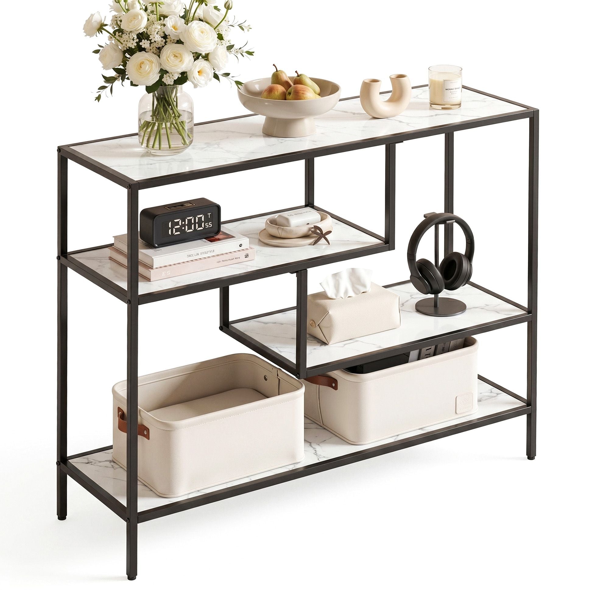 Console Table Entryway Hallway Marble Effect 4 - Tier Storage Shelves White - Furniture > Living Room > Side Tables - Rivercity House & Home Co. (ABN 18 642 972 209) - Affordable Modern Furniture Australia