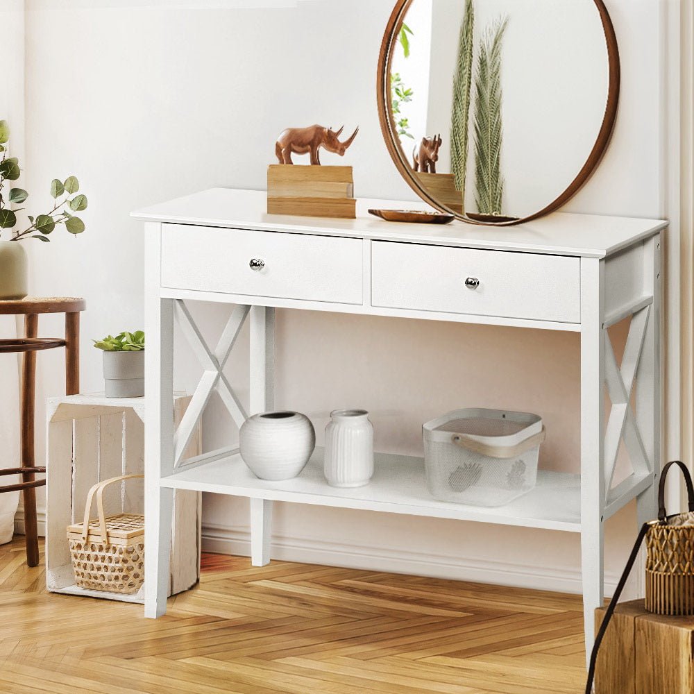 Console Table Hall Side Entry 2 Drawers Display White Desk Furniture - Rivercity House & Home Co. (ABN 18 642 972 209) - Affordable Modern Furniture Australia