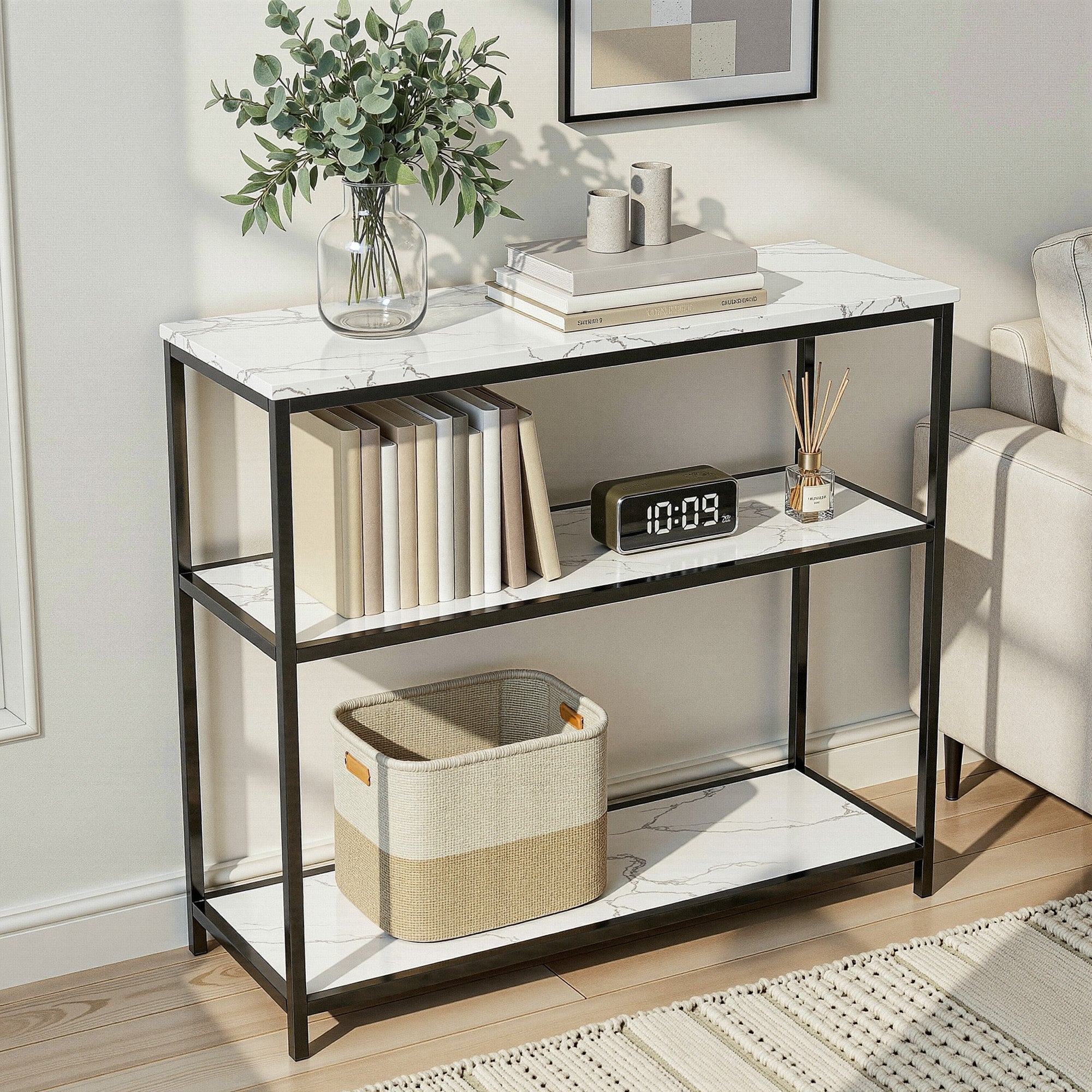 Console Table Marble Effect 3 - Tier Sofa Entryway Side Table 90CM White - Furniture > Living Room > Side Tables - Rivercity House & Home Co. (ABN 18 642 972 209) - Affordable Modern Furniture Australia