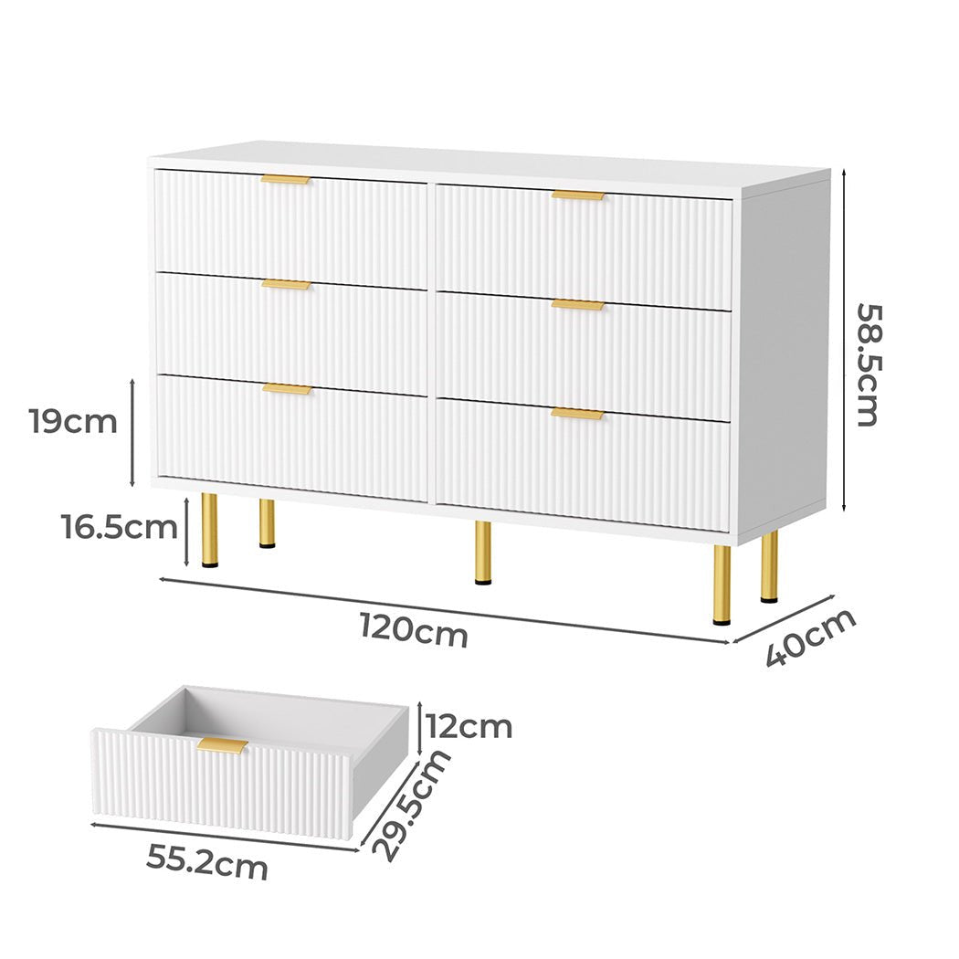 Contemporary 6 - Drawer Chest with Storage Cabinet - White & Gold - Rivercity House & Home Co. (ABN 18 642 972 209) - Affordable Modern Furniture Australia