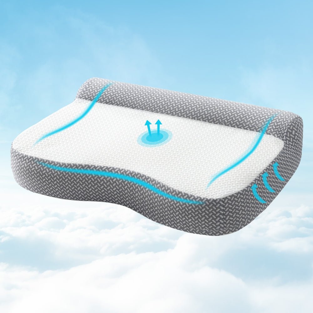 Contour Memory Foam Pillow with Cervical Support and Removable Cover - White and Grey - Home & Garden > Bedding > Pillows - Rivercity House & Home Co. (ABN 18 642 972 209) - Affordable Modern Furniture Australia