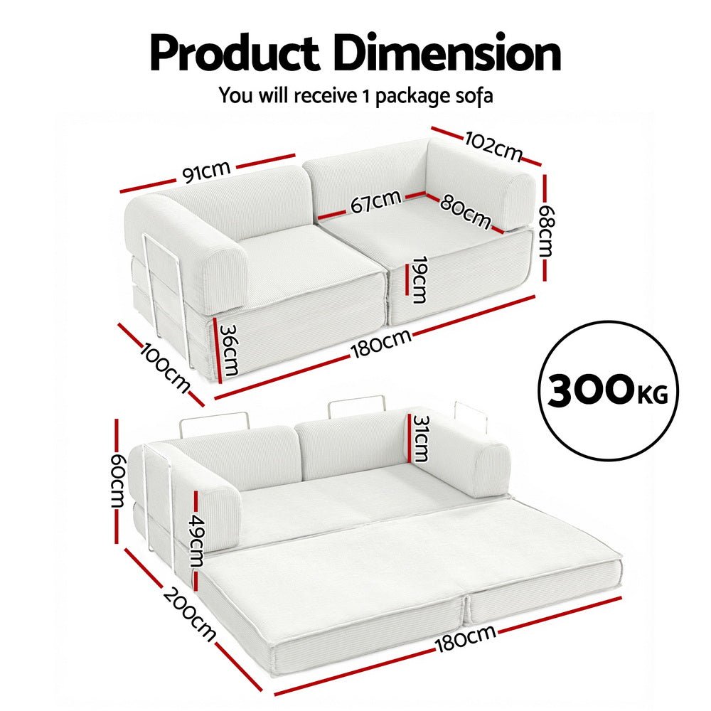 Convertible Folding Sofa Bed Beign - Furniture > Sofas > Sofas & Sofa Beds - Rivercity House & Home Co. (ABN 18 642 972 209) - Affordable Modern Furniture Australia