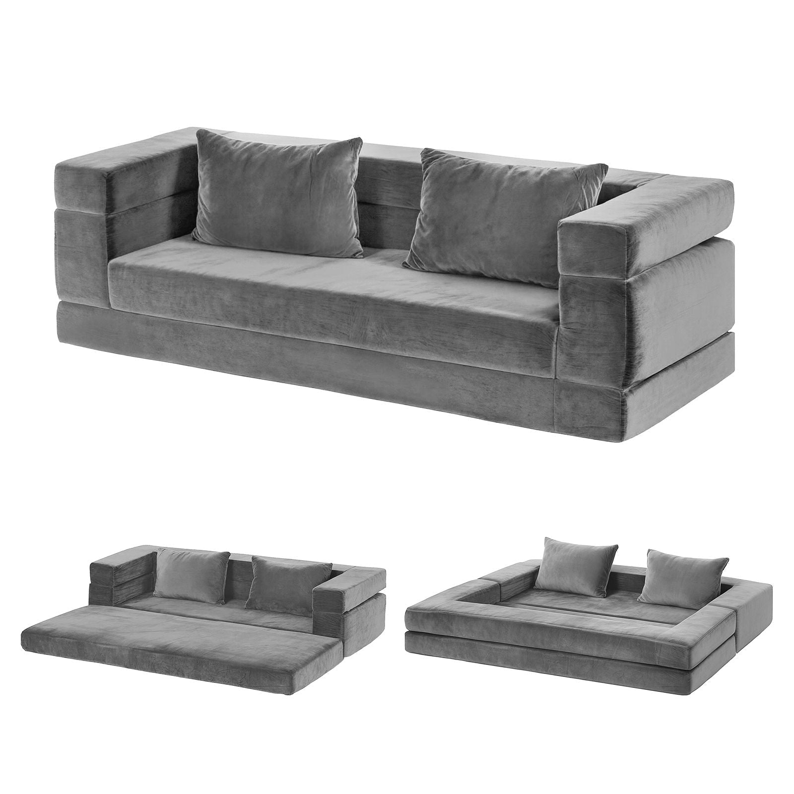 Convertible Folding Sofa Bed Pull Out Mattress Foldable Lounge Couch Grey - Furniture > Sofas > Sofas & Sofa Beds - Rivercity House & Home Co. (ABN 18 642 972 209) - Affordable Modern Furniture Australia