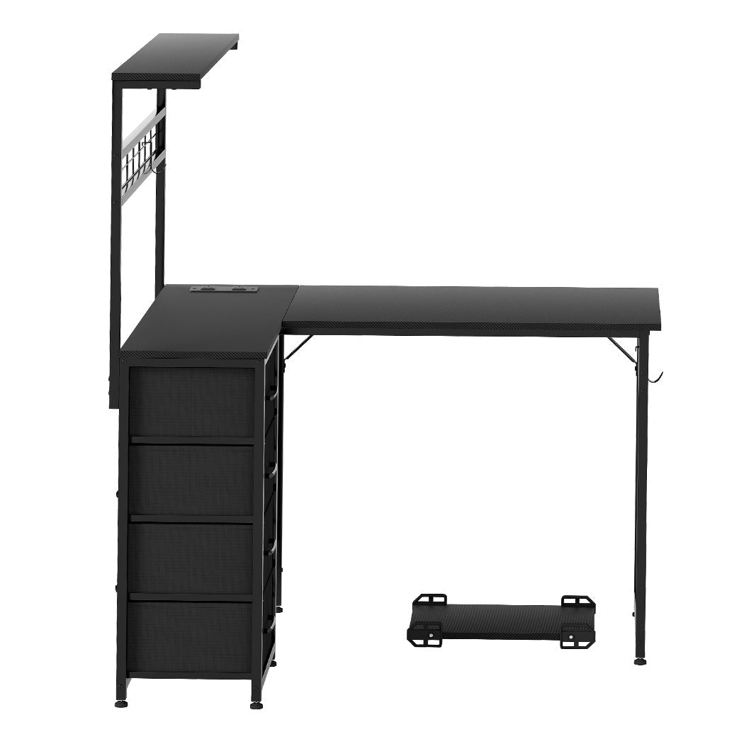 Convertible L - Shaped Computer Desk with LED and Charging Ports - Black - Rivercity House & Home Co. (ABN 18 642 972 209) - Affordable Modern Furniture Australia