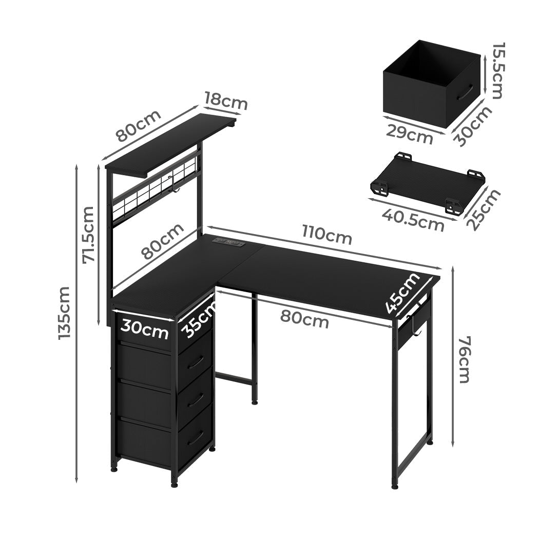 Convertible L - Shaped Computer Desk with LED and Charging Ports - Black - Rivercity House & Home Co. (ABN 18 642 972 209) - Affordable Modern Furniture Australia