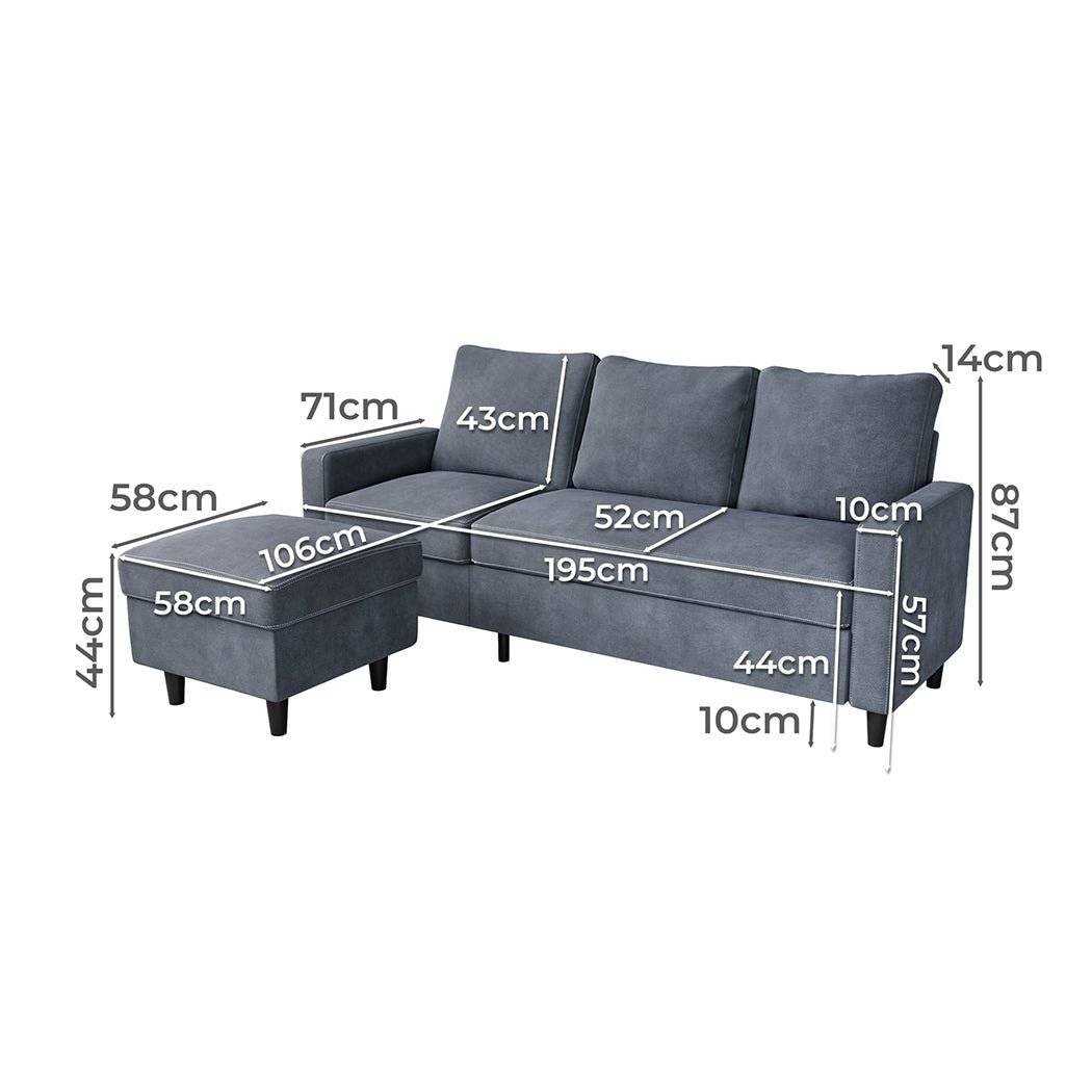 Convertible L - Shaped Sectional Sofa with Ottoman Chaise - Dark Grey - Rivercity House & Home Co. (ABN 18 642 972 209) - Affordable Modern Furniture Australia