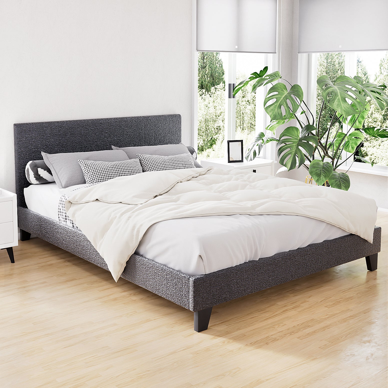 Coogee Queen Bed Base Charcoal - Rivercity House & Home Co. (ABN 18 642 972 209) - Affordable Modern Furniture Australia