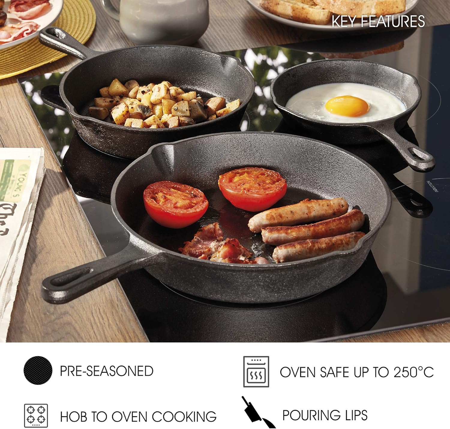 Cookware Sets Frying Cast Iron Pans Cast Iron Dish 16/20/26cm - Home & Garden > Kitchenware > Skillets & Frying Pans - Rivercity House & Home Co. (ABN 18 642 972 209) - Affordable Modern Furniture Australia