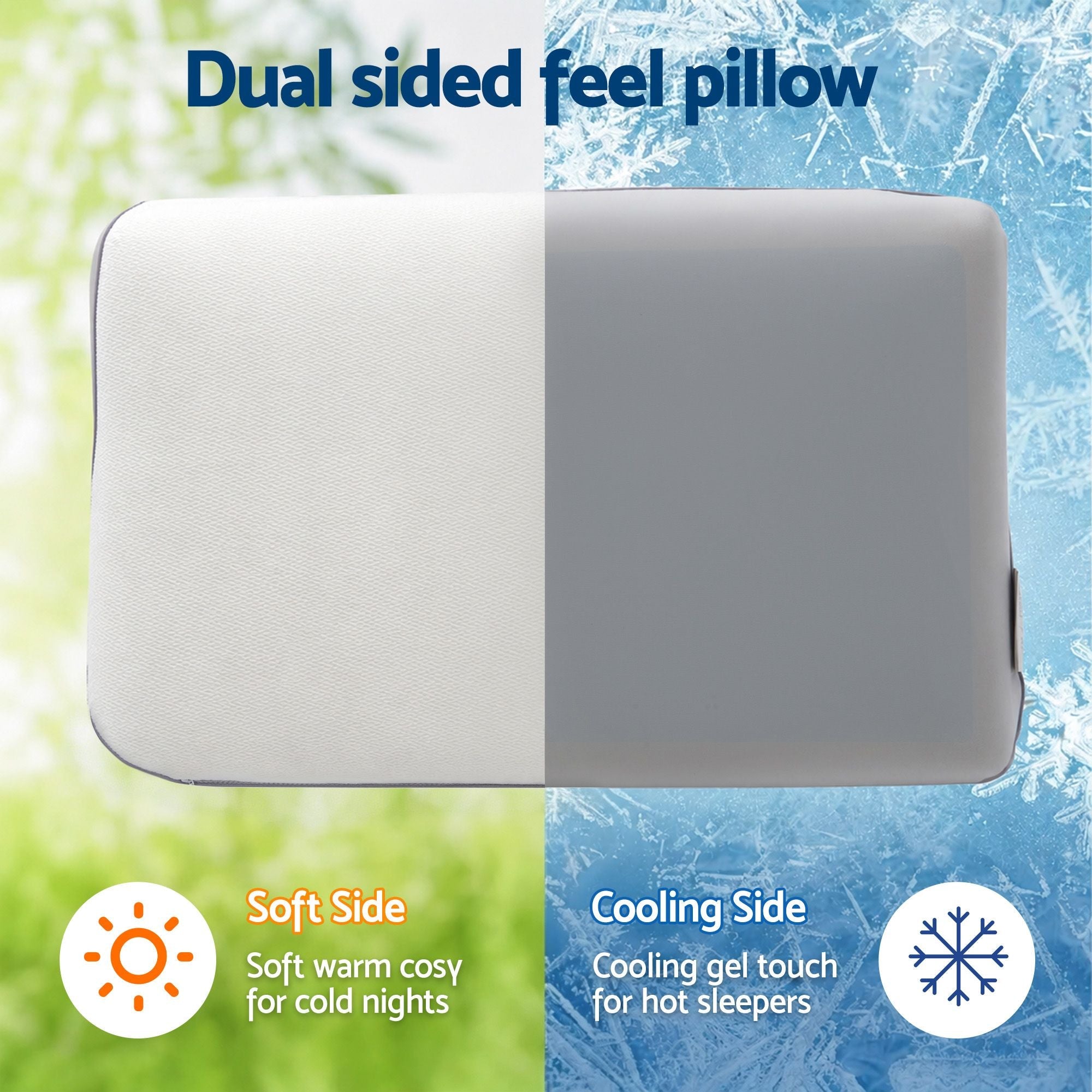 Cooling Memory Foam Pillows Queen Size 1 Pack, Dual-Sided Bed Pillows for Hot Sleepers, 55D Solid Core Side Sleeper Pillow for Neck Support, Washable, 65x40x14cm - Home & Garden > Bedding > Pillows - Rivercity House & Home Co. (ABN 18 642 972 209) - Affordable Modern Furniture Australia