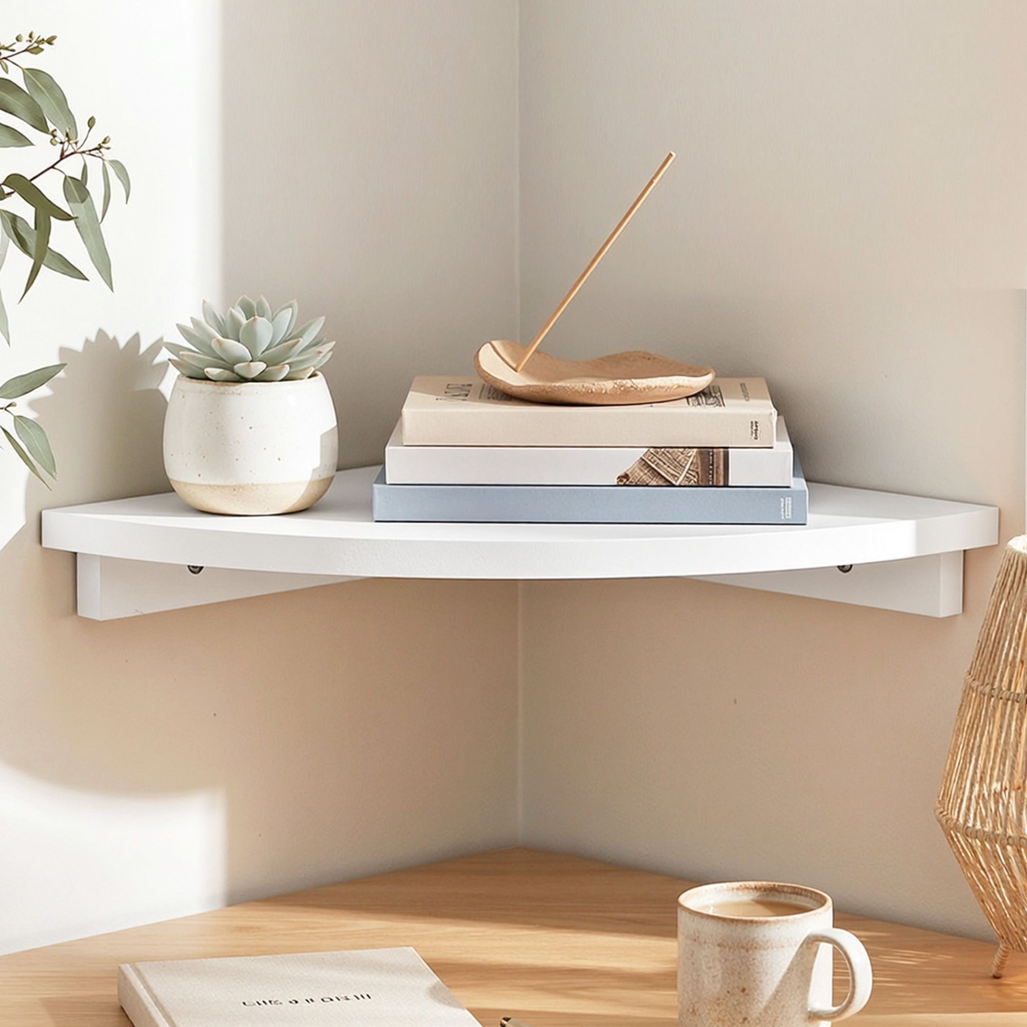 Corner Floating Wall Shelf Wall Mounted Display Rack Round Edge White 1pc - Furniture > Living Room > Bookcases & Shelves - Rivercity House & Home Co. (ABN 18 642 972 209) - Affordable Modern Furniture Australia
