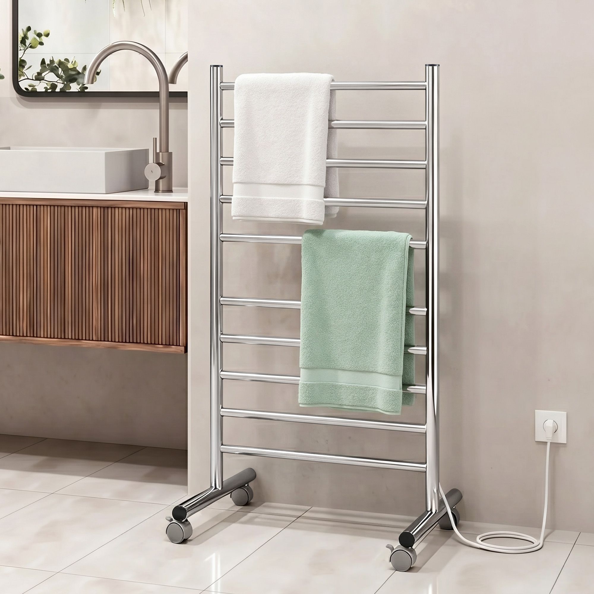 Devanti 10 - Bar Freestanding Heated Towel Rail 3 - 5 Mins Fast Heating Electric Towel Warmer for Bathroom Winter Drying Stainless Steel Plug In 100W - Home & Garden > Bathroom Accessories > Towel Racks & Holders - Rivercity House & Home Co. (ABN 18 642 972 209) - Affordable Modern Furniture Australia