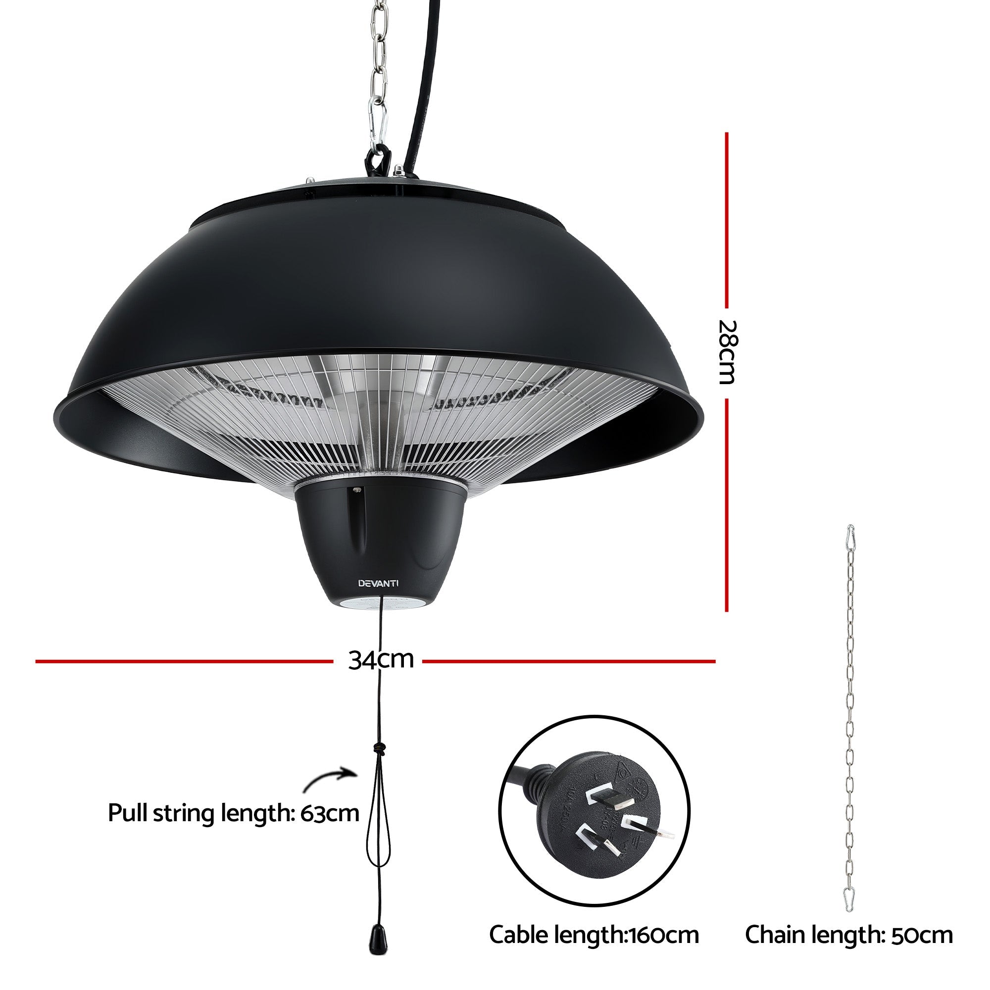 Devanti 1500W Electric Patio Infrared Heater Hanging Heaters Ceiling Mounted Remote - Appliances > Heaters > Patio Heaters - Rivercity House & Home Co. (ABN 18 642 972 209) - Affordable Modern Furniture Australia