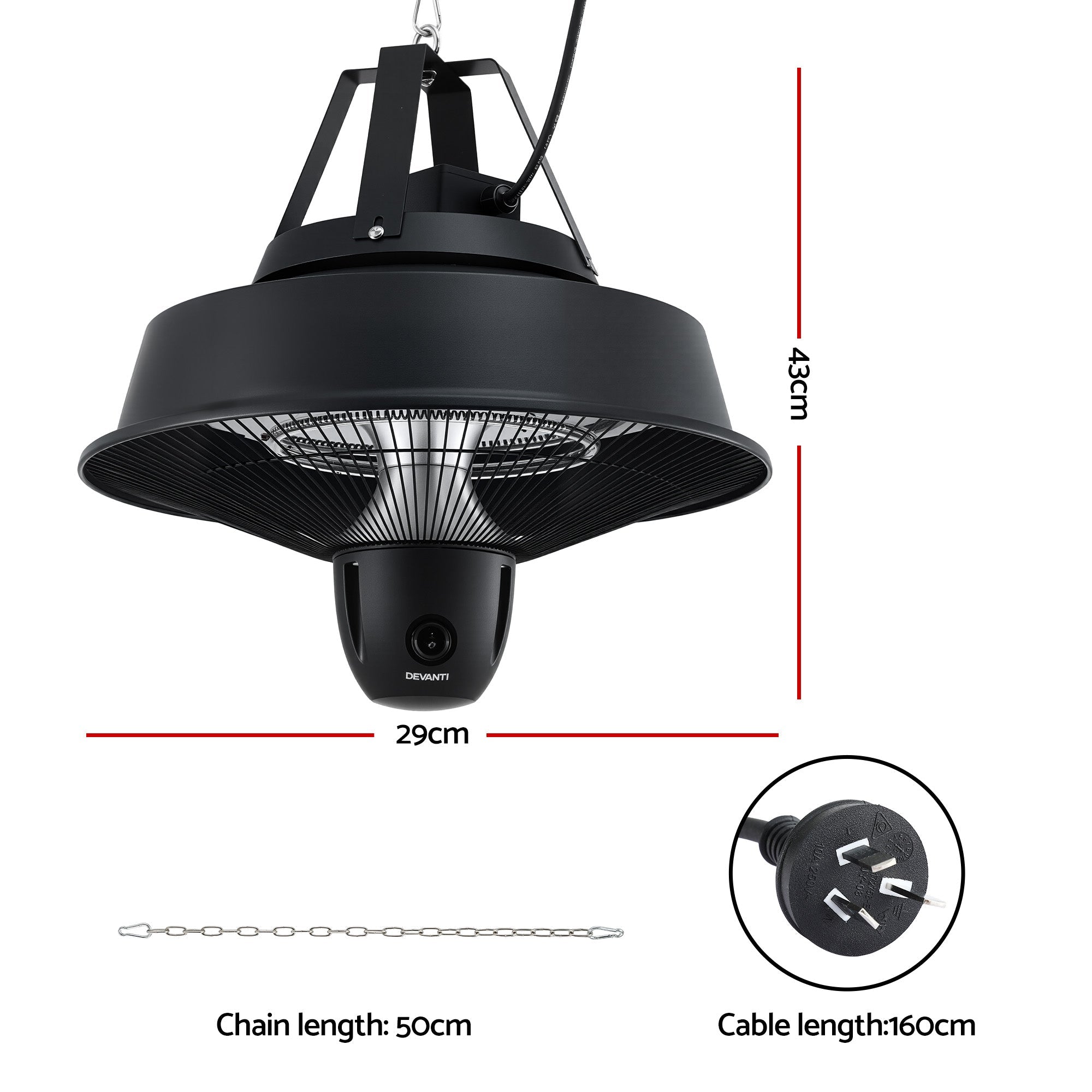 Devanti 2000W Electric Patio Heater Ceiling Mounted Hanging Heaters Remote - Appliances > Heaters > Patio Heaters - Rivercity House & Home Co. (ABN 18 642 972 209) - Affordable Modern Furniture Australia