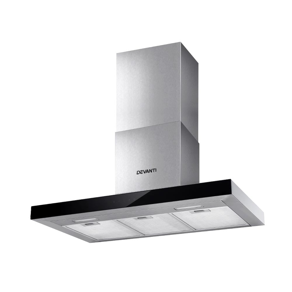 Devanti Range Hood 900mm Rangehood 90cm Stainless Steel Glass Kitchen Canopy Black - Rivercity House & Home Co. (ABN 18 642 972 209) - Affordable Modern Furniture Australia