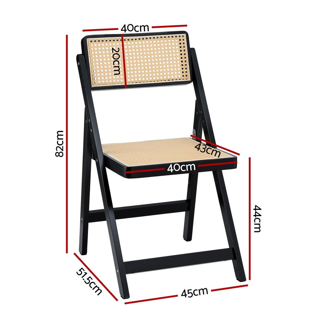 Dining Chair Wooden Rattan Foldable Black - Furniture > Dining > Kitchen & Dining Chairs - Rivercity House & Home Co. (ABN 18 642 972 209) - Affordable Modern Furniture Australia