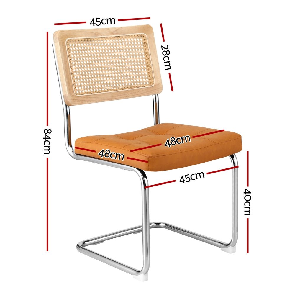 Dining Chairs Set of 2 PU Leather Rattan Cantilever Brown - Furniture > Dining > Kitchen & Dining Chairs - Rivercity House & Home Co. (ABN 18 642 972 209) - Affordable Modern Furniture Australia
