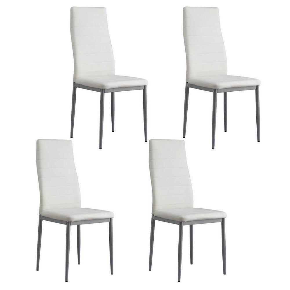 Dining Chairs Set of 4 Leather Channel Tufted White - Furniture > Dining > Kitchen & Dining Chairs - Rivercity House & Home Co. (ABN 18 642 972 209) - Affordable Modern Furniture Australia