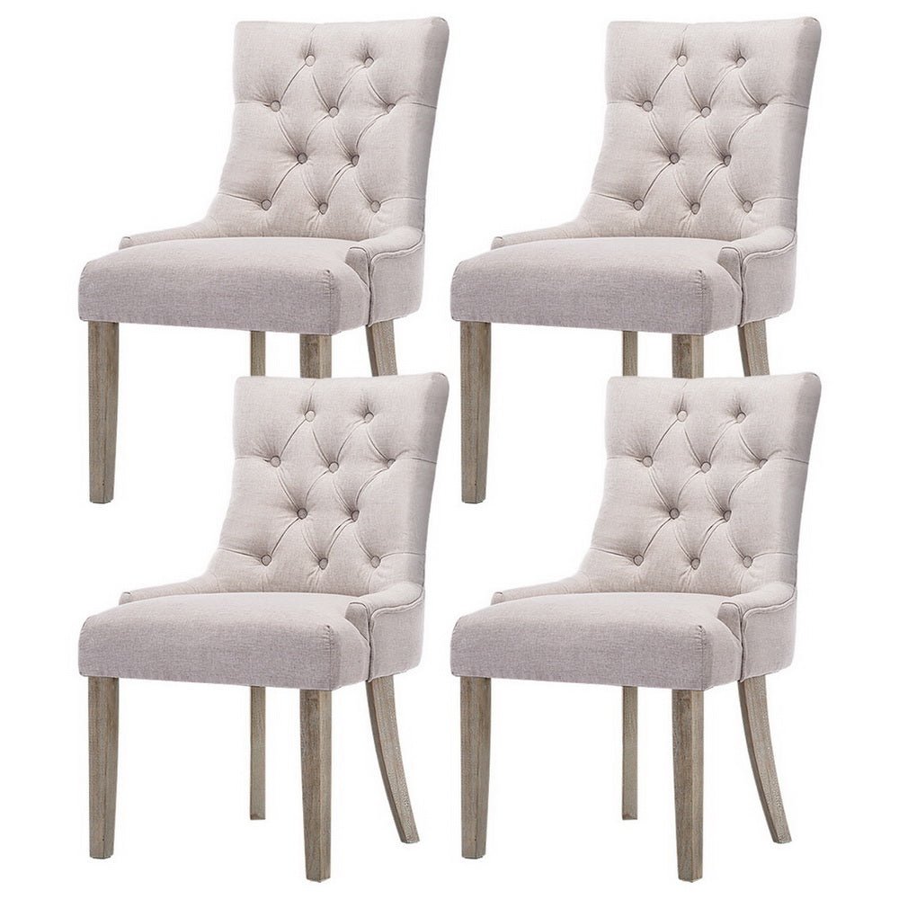 Dining Chairs Set of 4 Linen French Provincial Beige - Furniture > Dining > Kitchen & Dining Chairs - Rivercity House & Home Co. (ABN 18 642 972 209) - Affordable Modern Furniture Australia