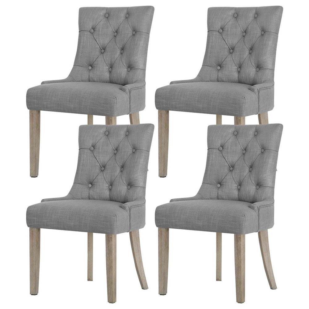 Dining Chairs Set of 4 Linen French Provincial Grey - Furniture > Dining > Kitchen & Dining Chairs - Rivercity House & Home Co. (ABN 18 642 972 209) - Affordable Modern Furniture Australia