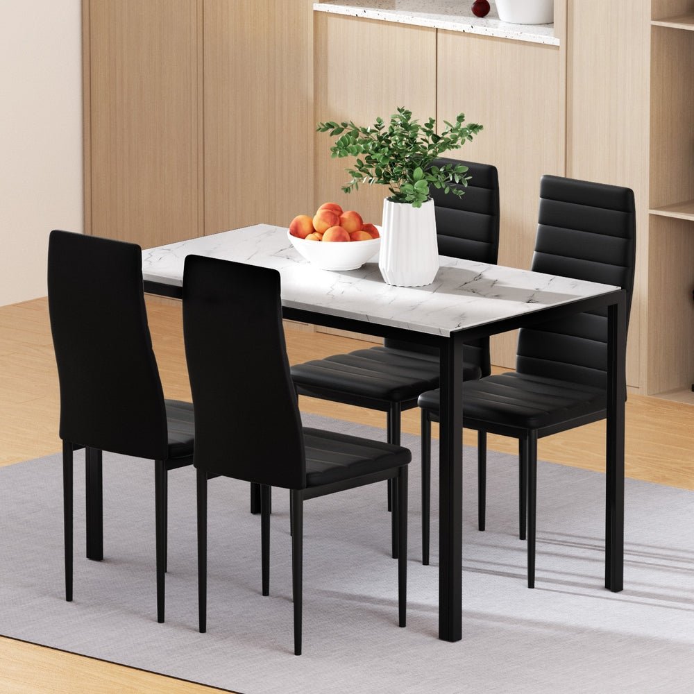 Dining Table and 4 Chairs Set Marble Effect - Furniture > Dining > Dining Set - Rivercity House & Home Co. (ABN 18 642 972 209) - Affordable Modern Furniture Australia