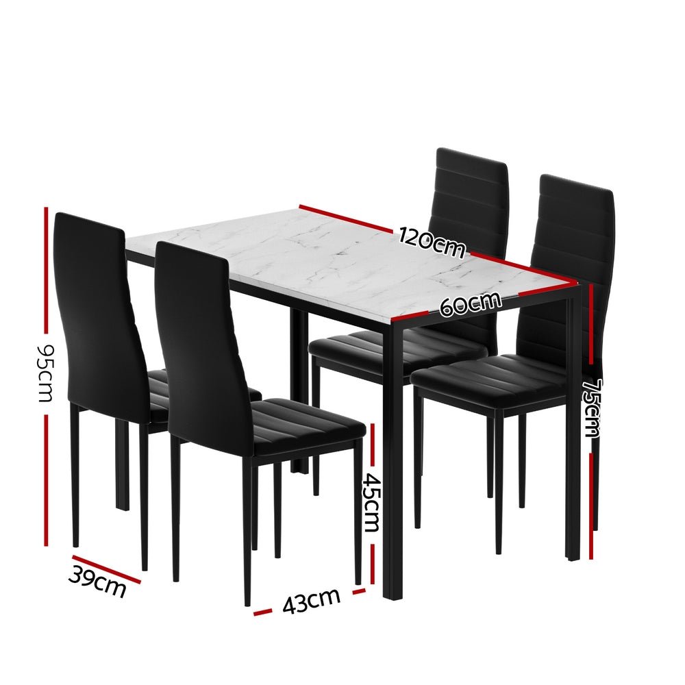 Dining Table and 4 Chairs Set Marble Effect - Furniture > Dining > Dining Set - Rivercity House & Home Co. (ABN 18 642 972 209) - Affordable Modern Furniture Australia