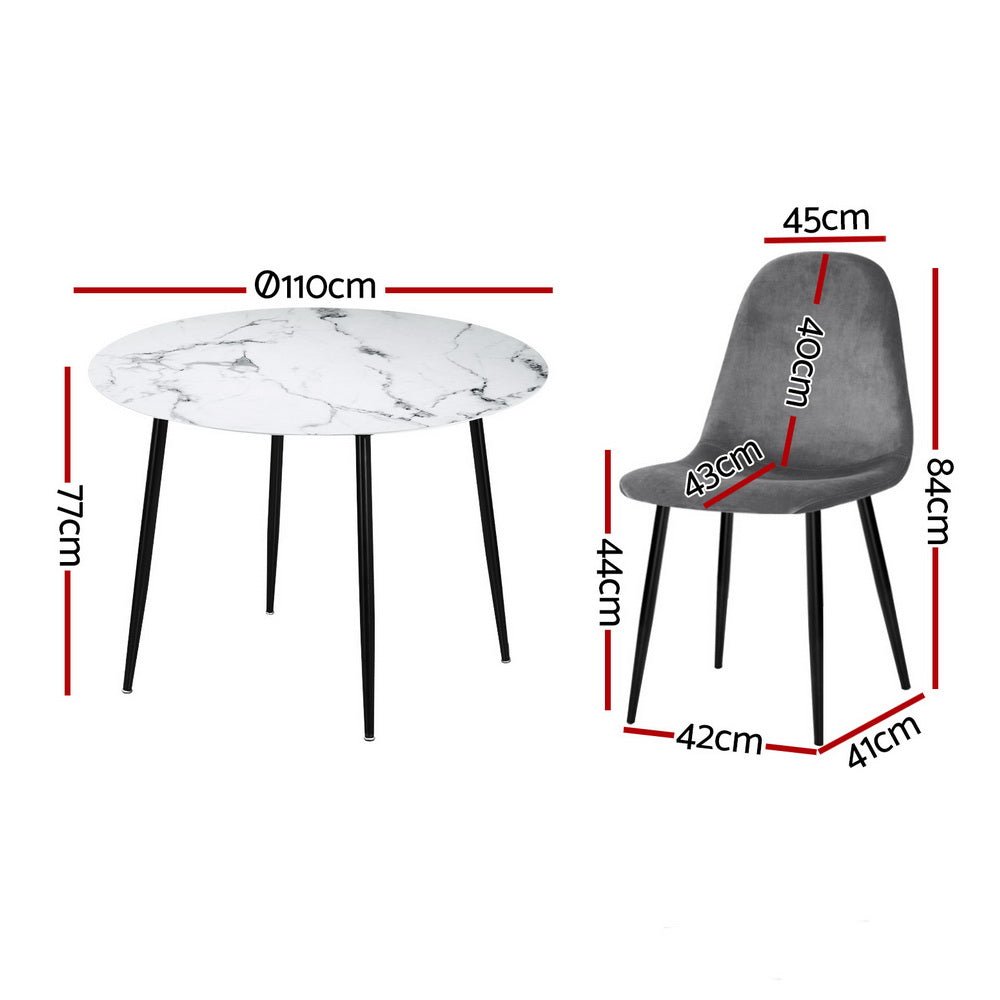 Dining Table and 4 Chairs Set Marble Grey - Furniture > Dining > Dining Set - Rivercity House & Home Co. (ABN 18 642 972 209) - Affordable Modern Furniture Australia