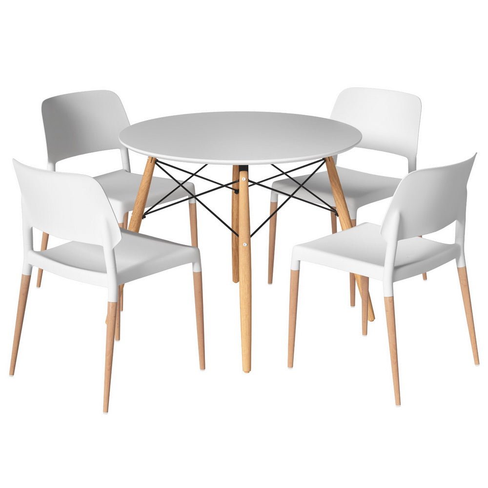 Dining Table and 4 Chairs Set Round White - Furniture > Dining > Dining Set - Rivercity House & Home Co. (ABN 18 642 972 209) - Affordable Modern Furniture Australia