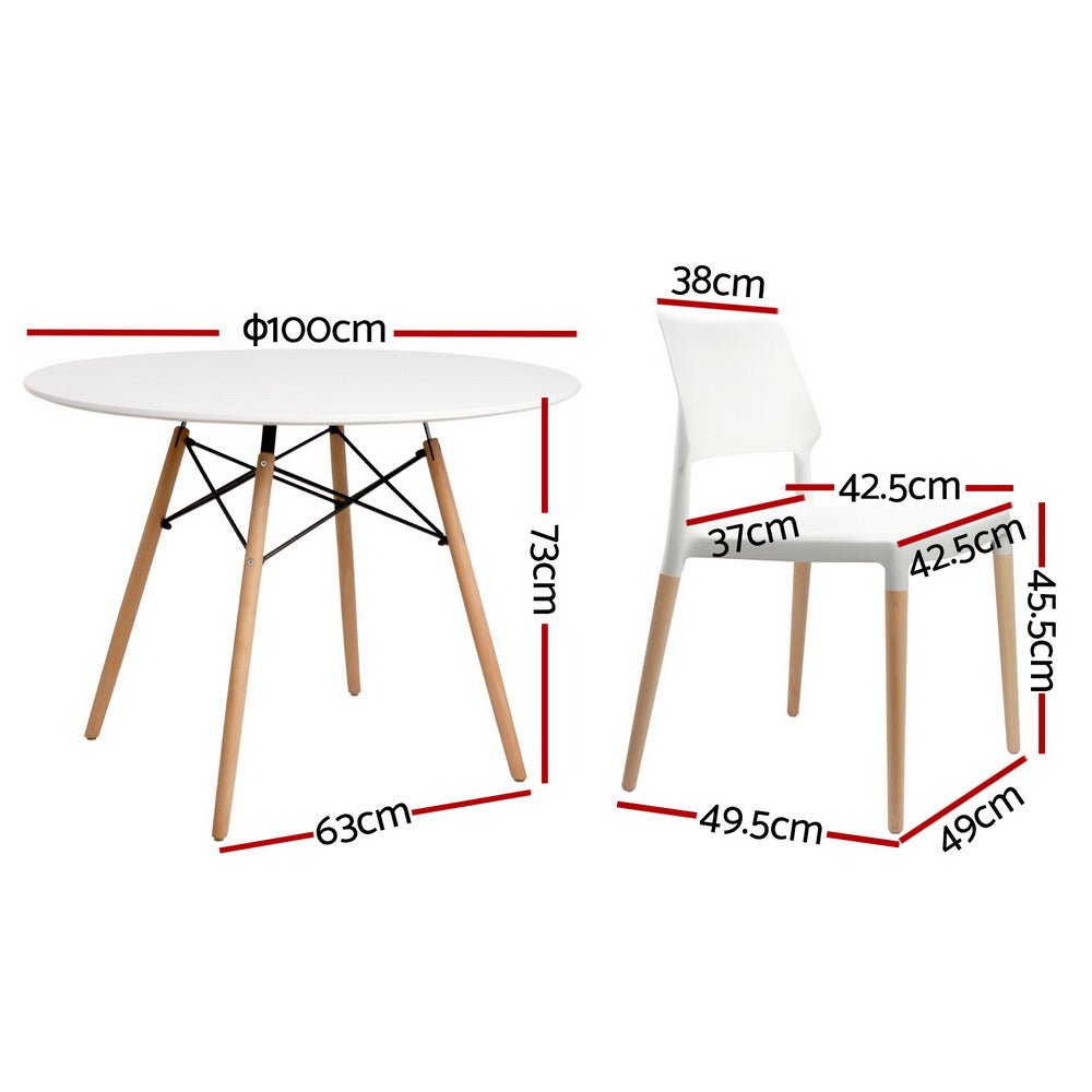 Dining Table and 4 Chairs Set Round White - Furniture > Dining > Dining Set - Rivercity House & Home Co. (ABN 18 642 972 209) - Affordable Modern Furniture Australia