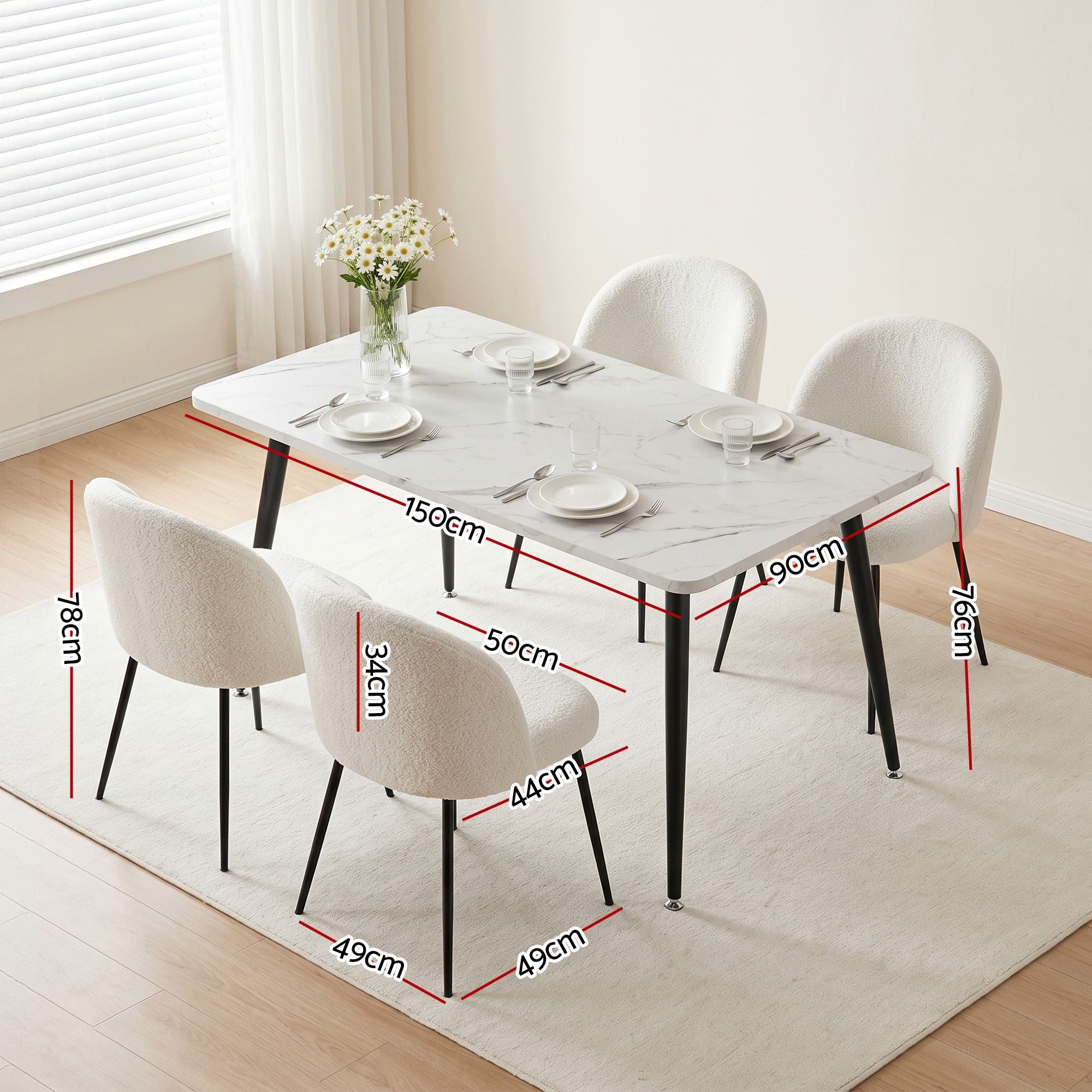 Dining Table and 4 Chairs Set White Marble Style - Furniture > Dining > Dining Set - Rivercity House & Home Co. (ABN 18 642 972 209) - Affordable Modern Furniture Australia
