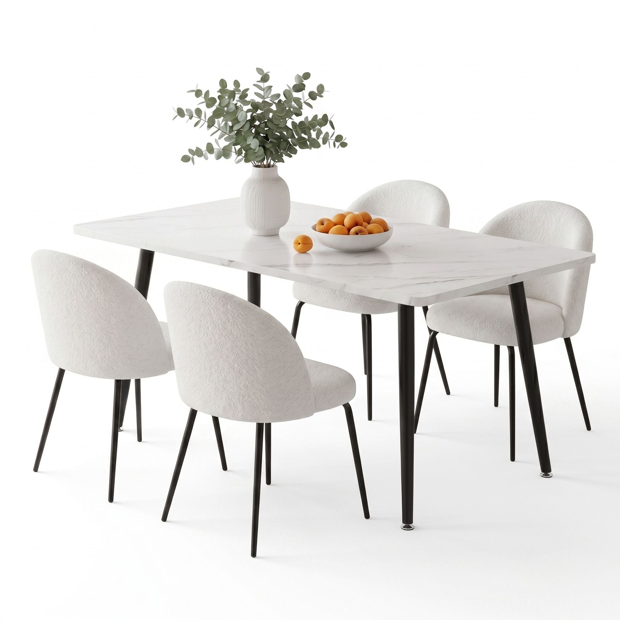 Dining Table and 4 Chairs Set White Marble Style - Furniture > Dining > Dining Set - Rivercity House & Home Co. (ABN 18 642 972 209) - Affordable Modern Furniture Australia