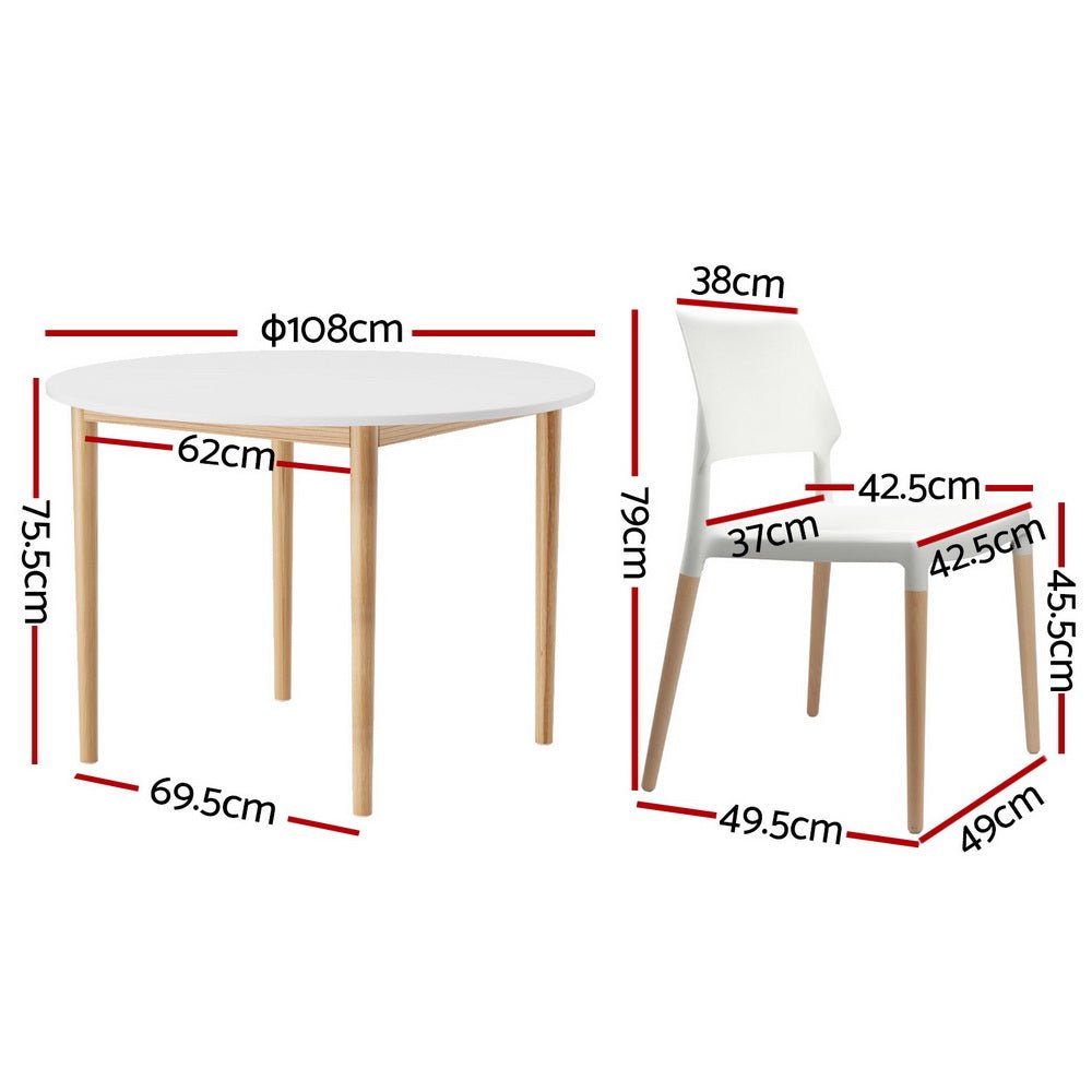 Dining Table and 4 Chairs Set White Wood - Furniture > Dining > Dining Set - Rivercity House & Home Co. (ABN 18 642 972 209) - Affordable Modern Furniture Australia