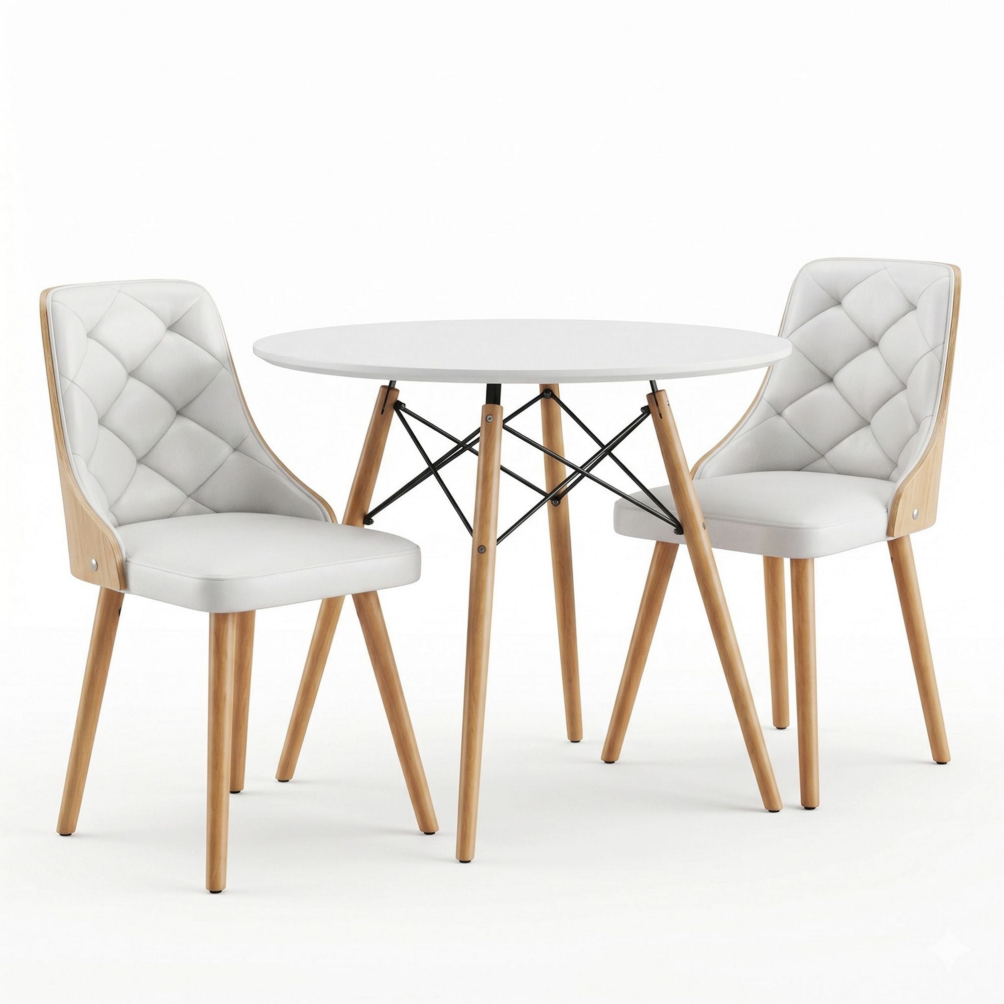 Dining Table and Chairs Set 3PCS 90cm 2 Seater Round Dining Set for Kitchen, Apartment, Dining Room White - Furniture > Dining > Dining Set - Rivercity House & Home Co. (ABN 18 642 972 209) - Affordable Modern Furniture Australia