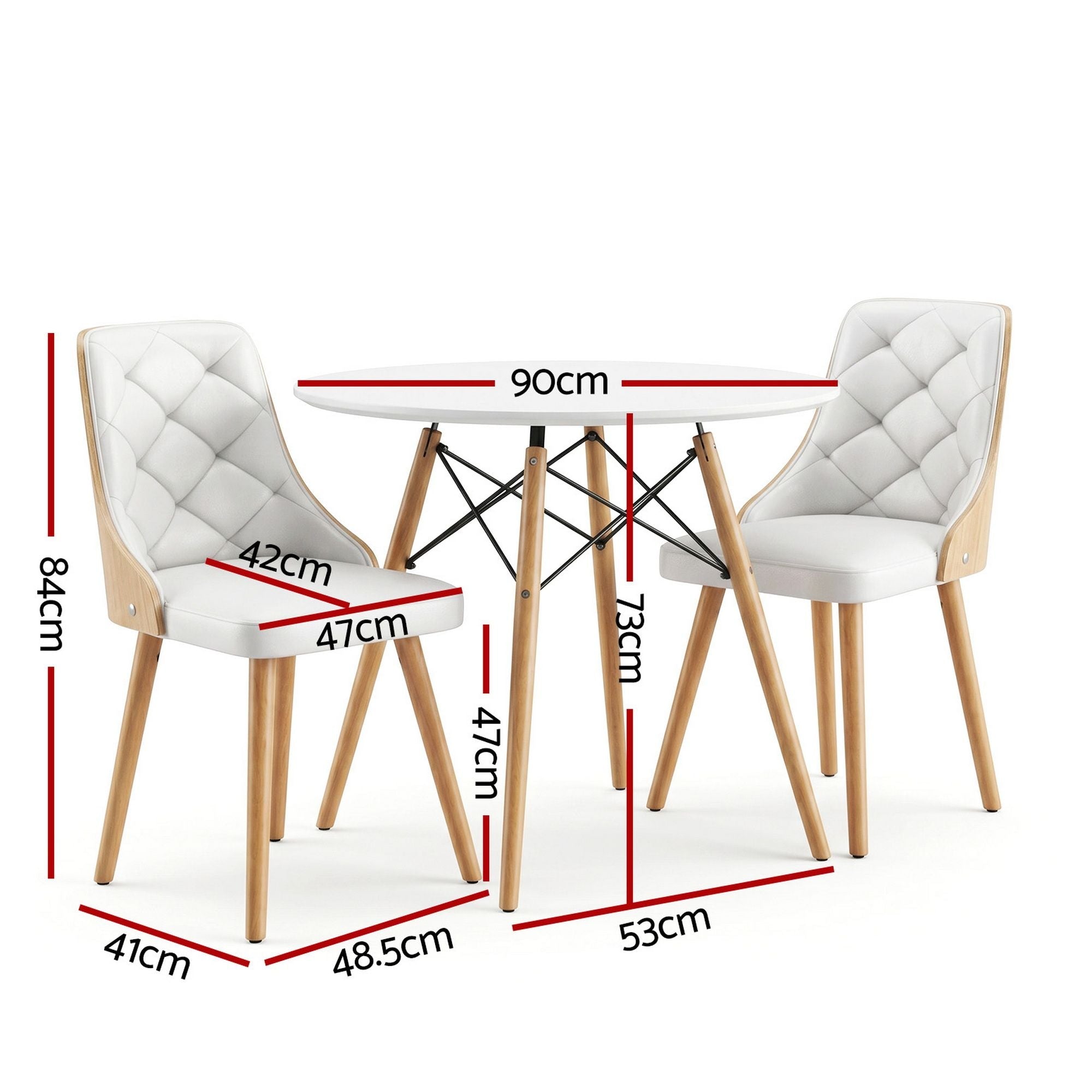 Dining Table and Chairs Set 3PCS 90cm 2 Seater Round Dining Set for Kitchen, Apartment, Dining Room White - Furniture > Dining > Dining Set - Rivercity House & Home Co. (ABN 18 642 972 209) - Affordable Modern Furniture Australia