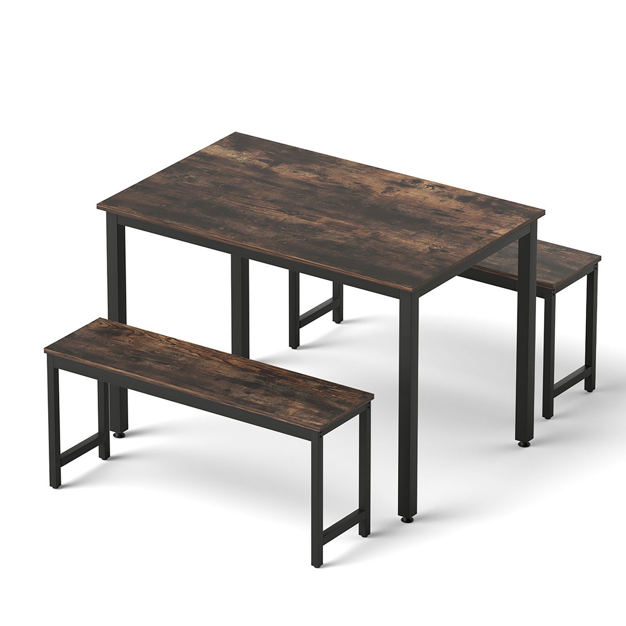 Dining Table and Chairs Set 3PCS Kitchen Metal Desk Bench Dark Walnut - Furniture > Dining > Dining Set - Rivercity House & Home Co. (ABN 18 642 972 209) - Affordable Modern Furniture Australia